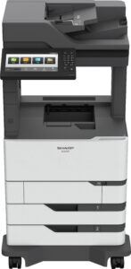 Front view of the Sharp MX-B557F monochrome document system