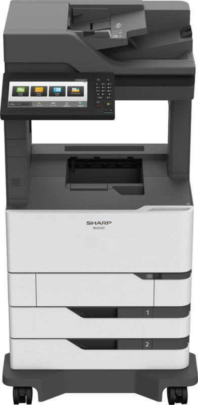 Front view of the Sharp MX-B557F monochrome document system
