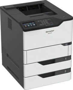 Front/slant view of the Sharp MX-B557P monochrome printer