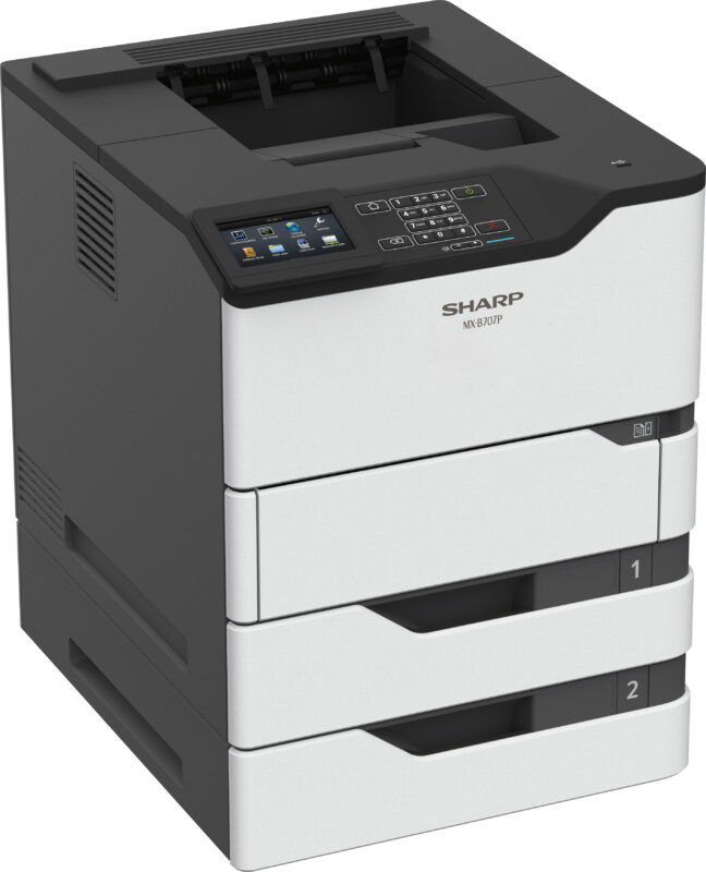 Front/slant view of the Sharp MX-B557P monochrome printer