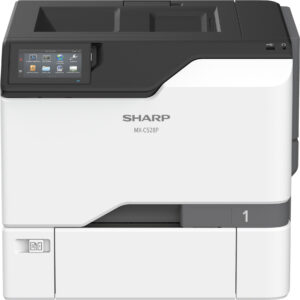 Front-facing view of the Sharp MX-C528P printer.