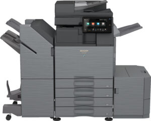 Front-facing view of the fully configured Sharp BP-51C26 color document system.