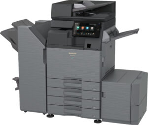 Front-slanted view of the Sharp BP-71C45 color document system.