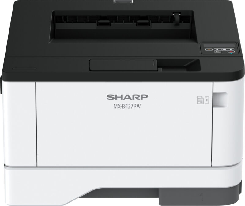 Front view of the Sharp MX-B427PW monochrome document system