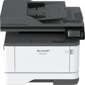 Front-facing view of the Sharp MX-B427W monochrome document system.