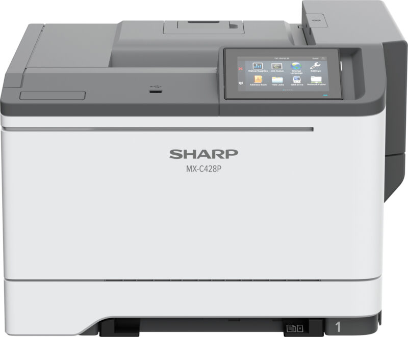 Front-facing image of the Sharp MX-C428P printer