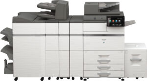 Front-facing view of the Sharp BP-70M90 high speed monochrome document system