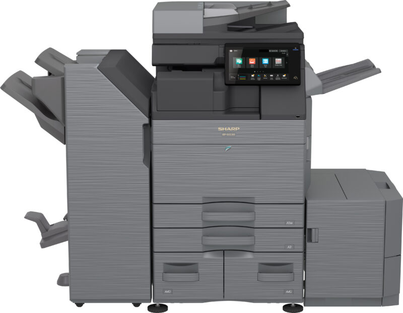 Front-view of fully-configured Sharp BP-50C55 color document system